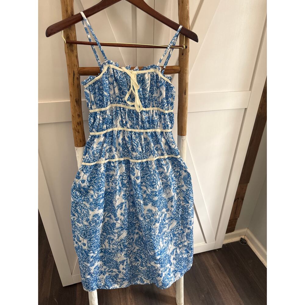 NWT Simply Southern Vintage Blue Floral Band Dress Large tiered feminine